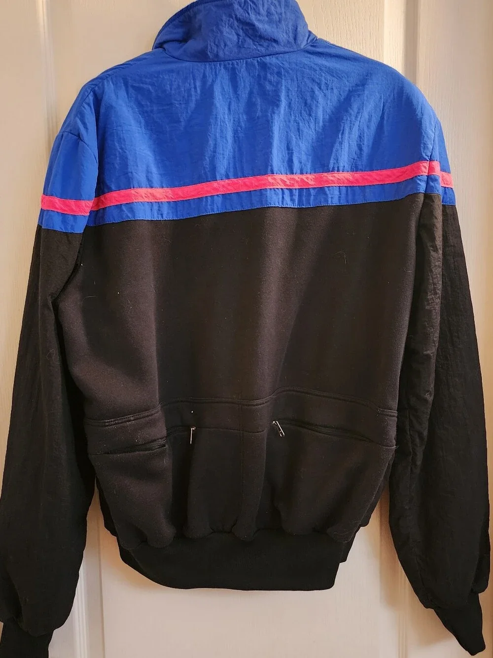 Bellwether Men’s Black & Royal Blue Windbreaker Jacket with Pink Accents